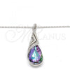 Rhodium Plated Pendant Necklace, Teardrop and Rolo Design, with Heliotrope and Aurore Boreale Swarovski Crystals, Polished, Rhodium Finish, 04.239.0037.1.16