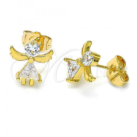 Oro Laminado Stud Earring, Gold Filled Style Angel Design, with White Cubic Zirconia, Polished, Golden Finish, 02.310.0066