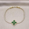 Oro Laminado Tennis Bracelet, Gold Filled Style Flower Design, with Green Cubic Zirconia and White Micro Pave, Polished, Golden Finish, 03.284.0038.08