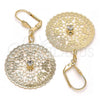 Oro Laminado Dangle Earring, Gold Filled Style Filigree and Butterfly Design, with White Crystal, Polished, Golden Finish, 73.009