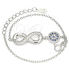 Sterling Silver Fancy Bracelet, Infinite Design, with Sapphire Blue Micro Pave and White Crystal, Polished, Rhodium Finish, 03.336.0060.07