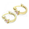 Oro Laminado Small Hoop, Gold Filled Style with Pink Cubic Zirconia, Polished, Golden Finish, 02.210.0501.2.12