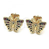 Oro Laminado Stud Earring, Gold Filled Style Butterfly Design, with Multicolor Micro Pave, Polished, Golden Finish, 02.26.0289.3