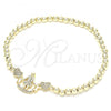 Oro Laminado Fancy Bracelet, Gold Filled Style Expandable Bead and Heart Design, with White Cubic Zirconia, Polished, Golden Finish, 03.299.0032.07