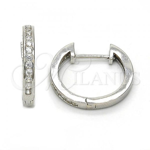 Sterling Silver Huggie Hoop, with White Cubic Zirconia, Polished, Rhodium Finish, 02.174.0053.20