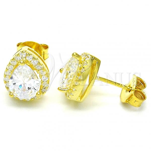 Sterling Silver Stud Earring, Teardrop Design, with White Cubic Zirconia and White Crystal, Polished, Golden Finish, 02.286.0026.2