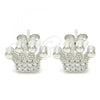 Sterling Silver Stud Earring, Crown Design, with White Cubic Zirconia, Polished, Rhodium Finish, 02.336.0173