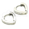 Stainless Steel Huggie Hoop, Heart Design, with White Crystal, Polished, Steel Finish, 02.216.0050.15