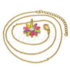 Oro Laminado Pendant Necklace, Gold Filled Style Flower Design, with White Crystal, Multicolor Enamel Finish, Golden Finish, 04.213.0040.1.16