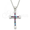 Sterling Silver Pendant Necklace, Cross Design, with Multicolor Cubic Zirconia, Polished, Rhodium Finish, 04.336.0082.16