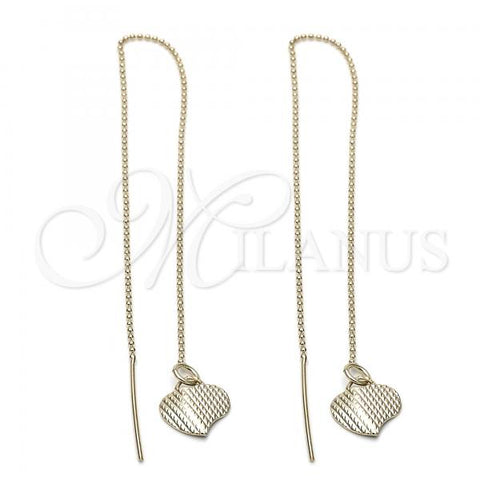 Oro Laminado Threader Earring, Gold Filled Style Heart Design, Golden Finish, 5.116.010