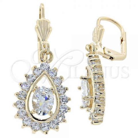 Oro Laminado Dangle Earring, Gold Filled Style Teardrop Design, with White Cubic Zirconia, Polished, Golden Finish, 5.028.022