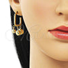 Oro Laminado Long Earring, Gold Filled Style Ball Design, Polished, Golden Finish, 02.368.0093