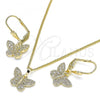 Oro Laminado Earring and Pendant Adult Set, Gold Filled Style Butterfly Design, with White Micro Pave, Polished, Golden Finish, 10.284.0012