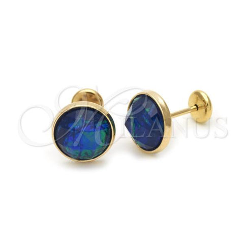 Oro Laminado Stud Earring, Gold Filled Style with Sapphire Blue Opal, Polished, Golden Finish, 02.09.0125