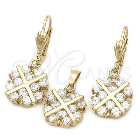 Oro Laminado Earring and Pendant Adult Set, Gold Filled Style with White Cubic Zirconia, Polished, Golden Finish, 10.63.0320