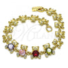 Oro Laminado Fancy Bracelet, Gold Filled Style Teddy Bear Design, with Multicolor Cubic Zirconia and White Micro Pave, Polished, Golden Finish, 03.283.0281.07