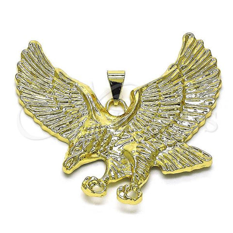 Oro Laminado Fancy Pendant, Gold Filled Style Eagle Design, Diamond Cutting Finish, Golden Finish, 05.213.0145