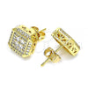 Oro Laminado Stud Earring, Gold Filled Style with White Micro Pave, Polished, Golden Finish, 02.342.0156