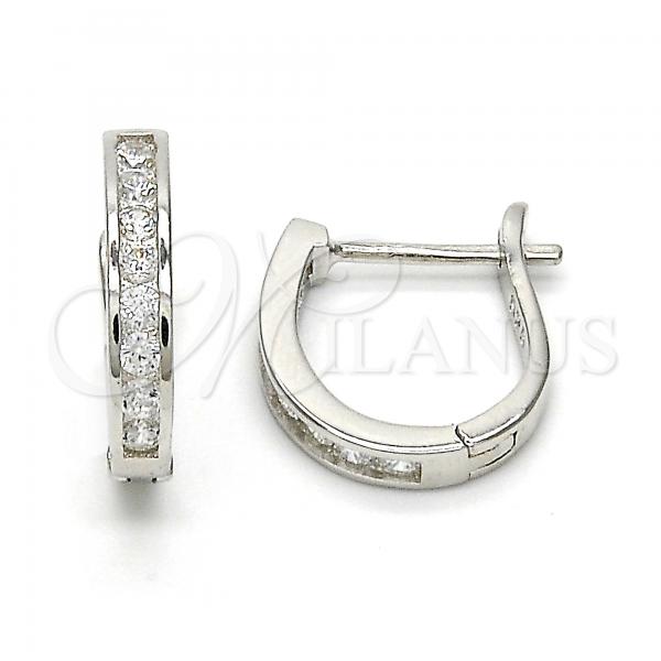 Sterling Silver Huggie Hoop, with White Cubic Zirconia, Polished, Rhodium Finish, 02.286.0012.15