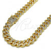 Oro Laminado Basic Necklace, Gold Filled Style Miami Cuban Design, with White Micro Pave, Polished, Golden Finish, 04.373.0001.22