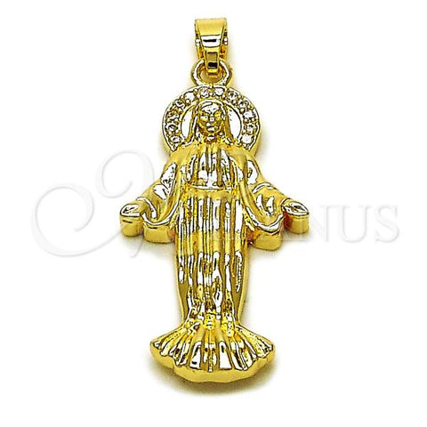 Oro Laminado Religious Pendant, Gold Filled Style Medalla Milagrosa Design, with White Cubic Zirconia, Polished, Golden Finish, 05.210.0013