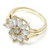 Oro Laminado Multi Stone Ring, Gold Filled Style Flower Design, with White Cubic Zirconia, Polished, Golden Finish, 01.210.0097.07 (Size 7)