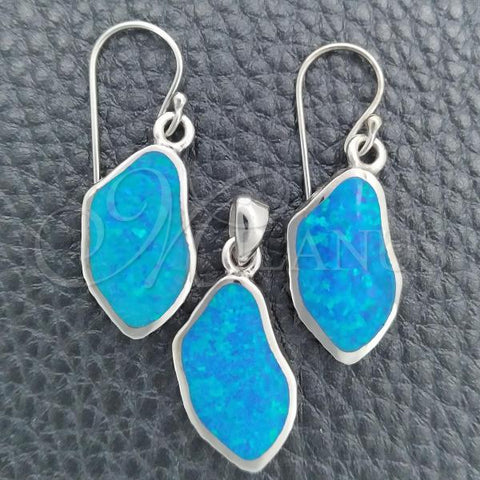 Sterling Silver Earring and Pendant Adult Set, with Bermuda Blue Opal, Polished, Silver Finish, 10.391.0022