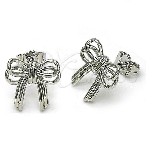 Rhodium Plated Stud Earring, Bow Design, Polished, Rhodium Finish, 02.60.0162.1