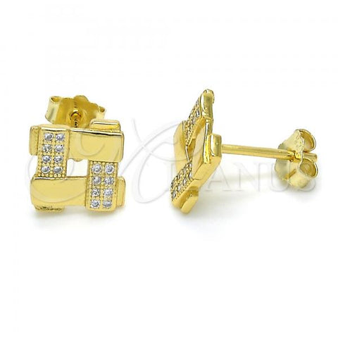Sterling Silver Stud Earring, with White Micro Pave, Polished, Golden Finish, 02.174.0081