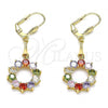Oro Laminado Long Earring, Gold Filled Style with Multicolor Cubic Zirconia, Polished, Golden Finish, 02.387.0054.1