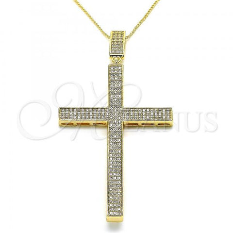 Oro Laminado Pendant Necklace, Gold Filled Style Cross Design, with White Micro Pave, Polished, Golden Finish, 04.156.0235.20