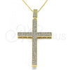 Oro Laminado Pendant Necklace, Gold Filled Style Cross Design, with White Micro Pave, Polished, Golden Finish, 04.156.0235.20