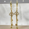 Oro Laminado Long Earring, Gold Filled Style key and Box Design, with White Micro Pave, Polished, Golden Finish, 02.316.0088