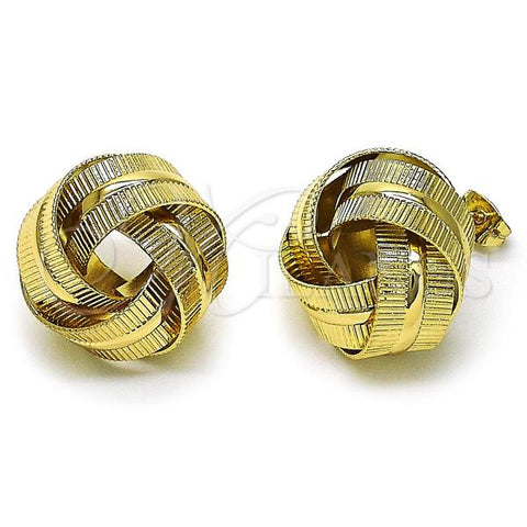 Oro Laminado Stud Earring, Gold Filled Style Love Knot Design, Diamond Cutting Finish, Golden Finish, 02.213.0691