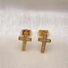 Oro Laminado Stud Earring, Gold Filled Style Cross Design, with White Micro Pave, Polished, Golden Finish, 02.342.0314