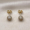 Oro Laminado Stud Earring, Gold Filled Style Ball Design, with White Cubic Zirconia, Polished, Golden Finish, 02.283.0248