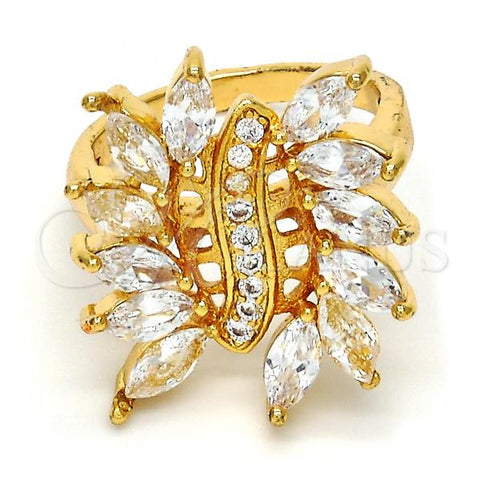 Oro Laminado Multi Stone Ring, Gold Filled Style with White Cubic Zirconia, Polished, Golden Finish, 01.210.0044.09 (Size 9)