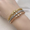 Oro Laminado Trio Bangle, Gold Filled Style Ball and Filigree Design, Polished, Tricolor, 07.170.0025