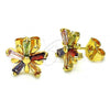 Oro Laminado Stud Earring, Gold Filled Style Flower Design, with Multicolor Cubic Zirconia, Polished, Golden Finish, 02.387.0102.1