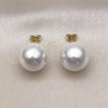 Oro Laminado Stud Earring, Gold Filled Style Ball Design, with Ivory Pearl, Polished, Golden Finish, 02.213.0749