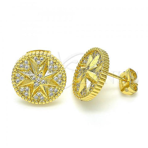 Oro Laminado Stud Earring, Gold Filled Style with White Cubic Zirconia, Polished, Golden Finish, 02.156.0382