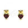 Oro Laminado Stud Earring, Gold Filled Style Heart Design, with Garnet Cubic Zirconia, Polished, Golden Finish, 02.213.0360.1