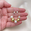 Oro Laminado Necklace and Earring, Gold Filled Style Ball and Box Design, with Ivory Pearl, Polished, Golden Finish, 06.417.0013