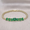 Oro Laminado Fancy Bracelet, Gold Filled Style Baguette and Leaf Design, with Green Cubic Zirconia, Polished, Golden Finish, 03.283.0305.2.07