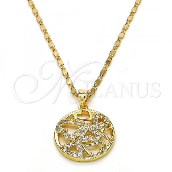 Oro Laminado Pendant Necklace, Gold Filled Style Heart Design, with White Micro Pave, Polished, Golden Finish, 04.199.0021.20