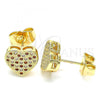 Oro Laminado Stud Earring, Gold Filled Style Heart Design, with Garnet and White Micro Pave, Polished, Golden Finish, 02.156.0493.1