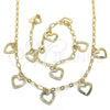 Oro Laminado Necklace and Bracelet, Gold Filled Style Heart Design, Polished, Golden Finish, 06.63.0203