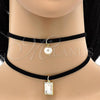 Oro Laminado Fancy Necklace, Gold Filled Style Choker and Ball Design, with White Crystal and Ivory Pearl, Polished, Golden Finish, 04.215.0020.3.13