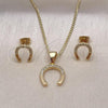 Oro Laminado Earring and Pendant Adult Set, Gold Filled Style with White Micro Pave, Polished, Golden Finish, 10.342.0153